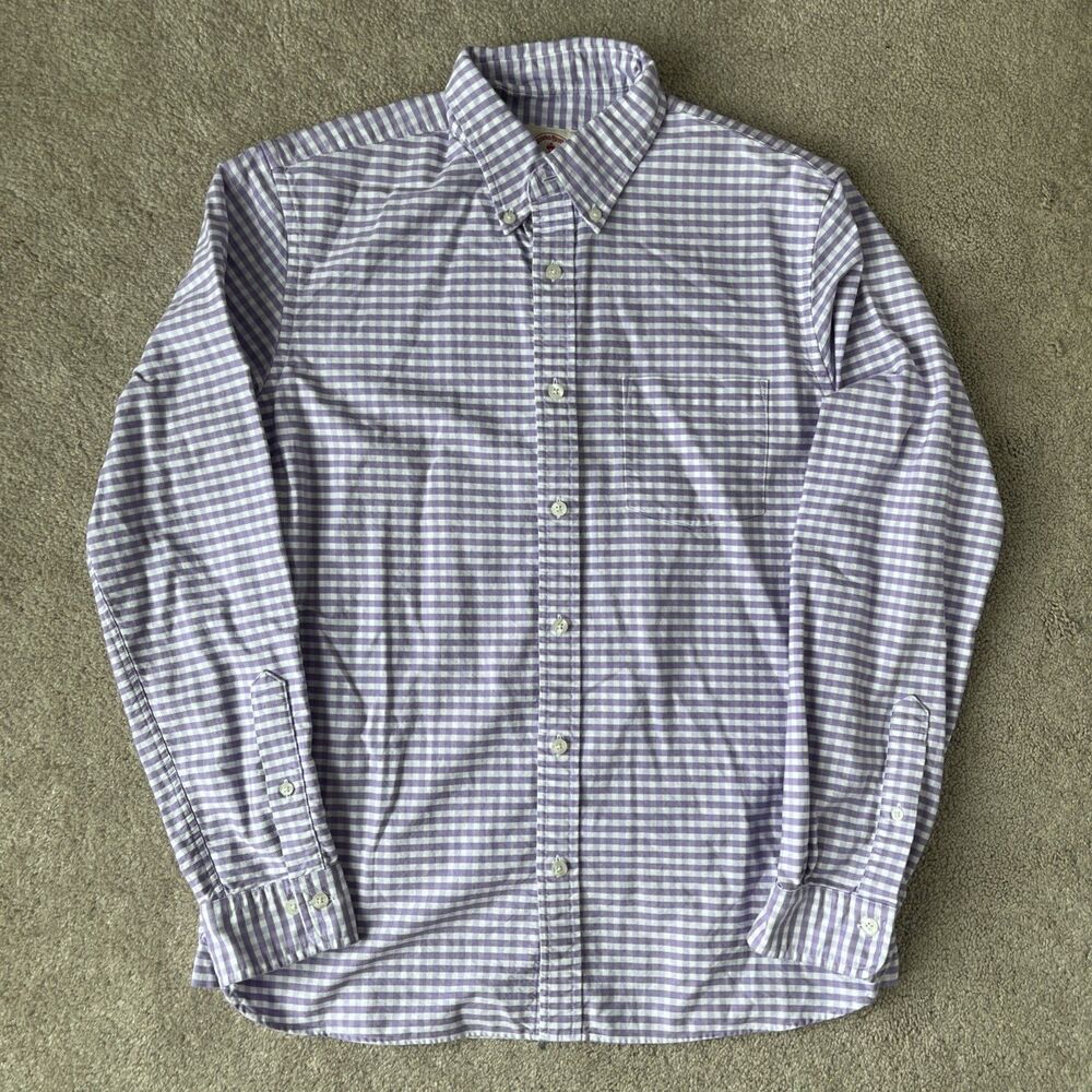 Brooks Brothers Button Down Shirt Mens Medium Purple Gingham Red Fleece Preppy